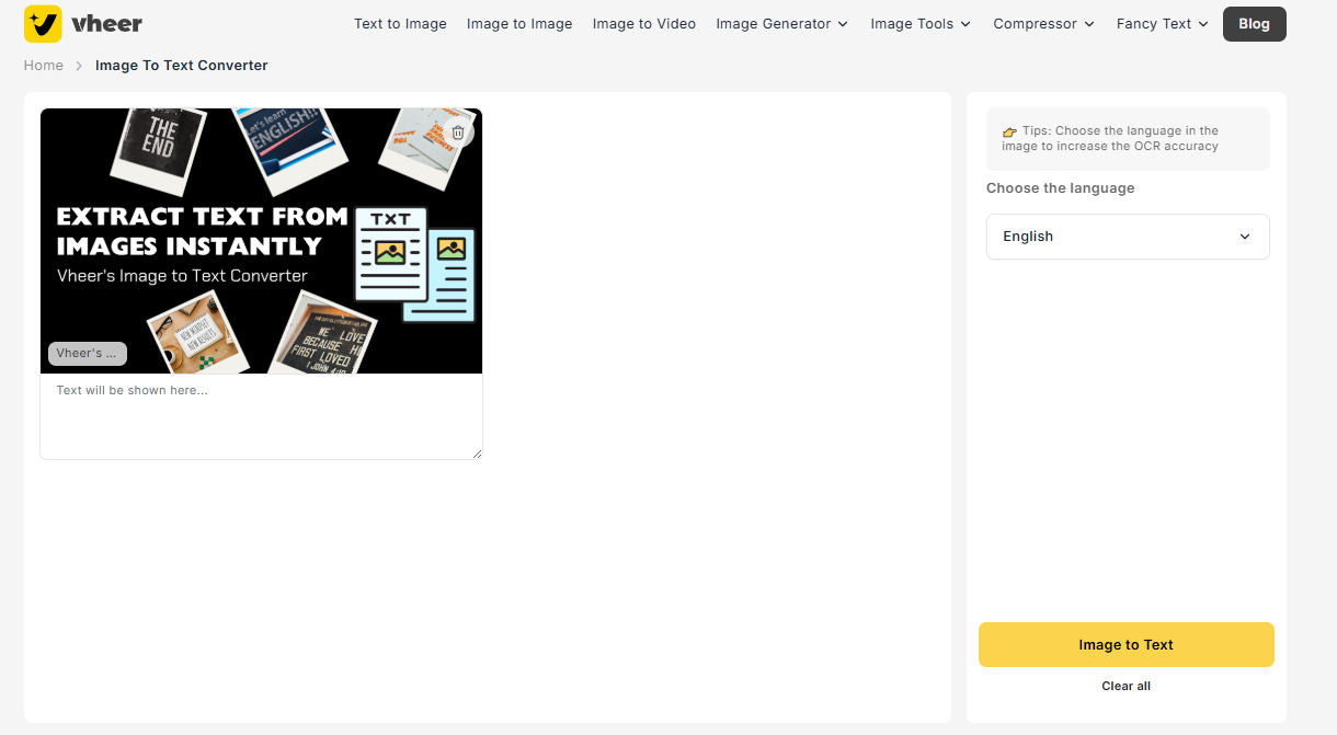 Extract Text from Images Instantly – Vheer's Image to Text Converter